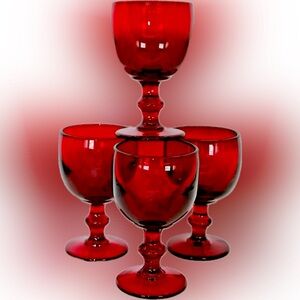 Vintage 4 ruby red glass goblets,
Imperial Glass Hoffman House H,4 5/8”.